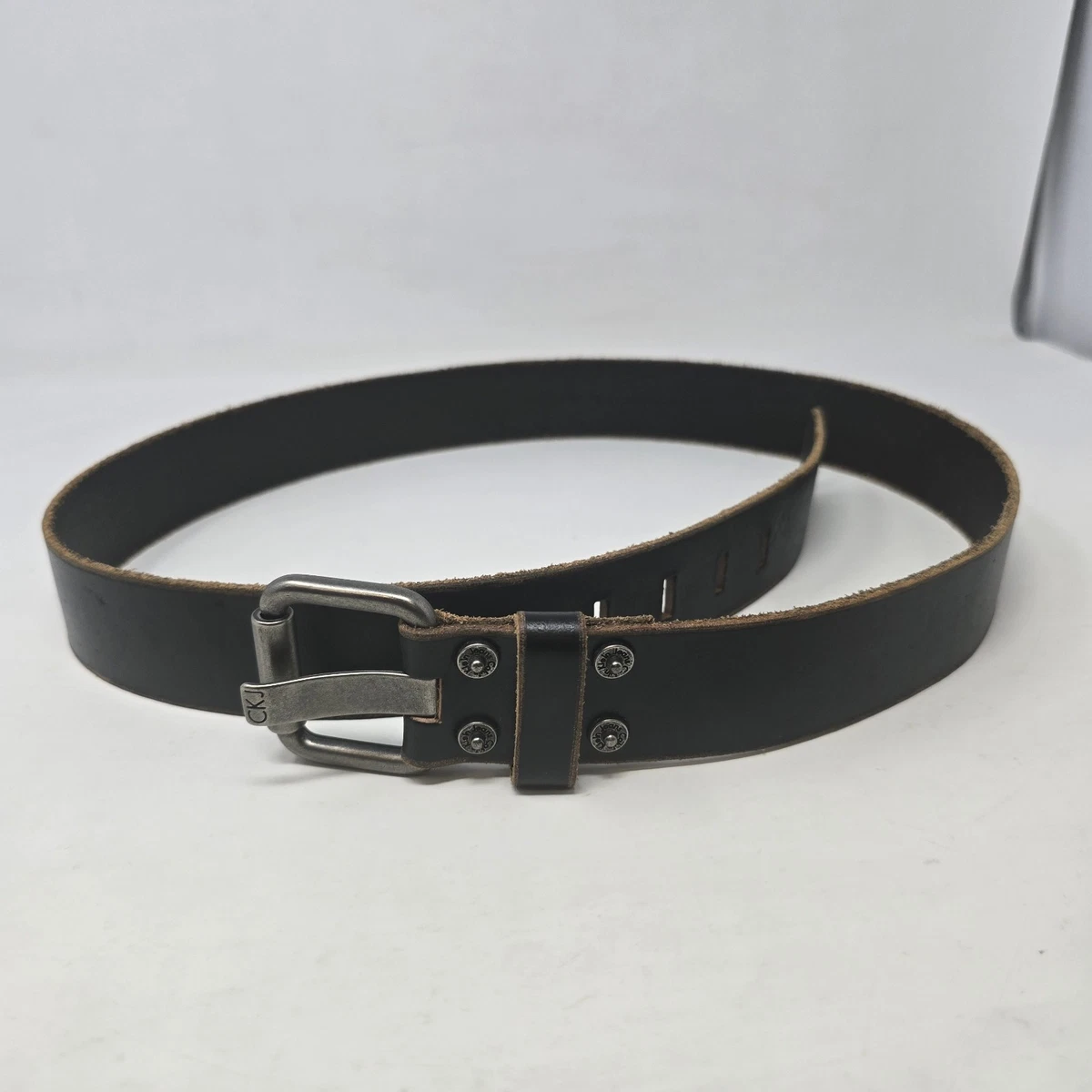 Vintage Calvin Klein Wide Black Genuine Leather Belt Calvin Klein 38MM SOFT BEVEL CENTERBAR at Amazon Women main image 2