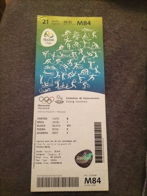 Used Ticket Olympic Games 2016 Rio Olympia M84 Closing Ceremony Abschlussfeier 2
