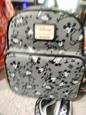 Loungedly Disney Mickey Mouse Allover Print Small Backpack Bag Gray Black White