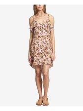 SANCTUARY Womens Shift Mini Dress Pink Spaghetti Strap V Neck Floral XS