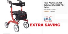 Drive Medical Nitro Euro Style Rollator Rolling Walker Tall Red RTL10266-T