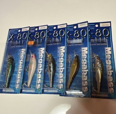 Megabass X-80 SW Set of 5 NIB JDM Saltwater Minnow Lures GG Iwashi 