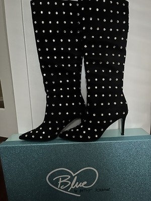 Betsy Johnson Black Faux Suede Boots Jeweled US Size 6.5 Pull On