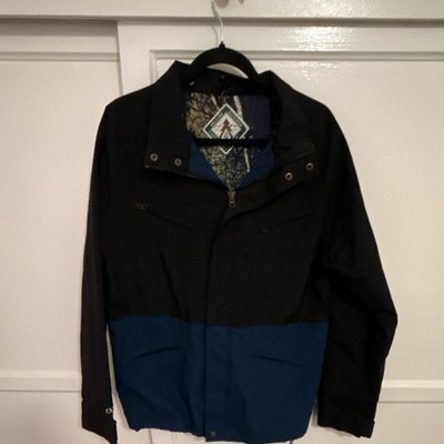 Volcom Black Blue Windbreaker Jacket Stand-Up Collar Zip Button Logo Men's M