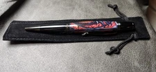 Handmade Black and Gunmetal Sierra-Style Pen with Red and Black Dragon Image