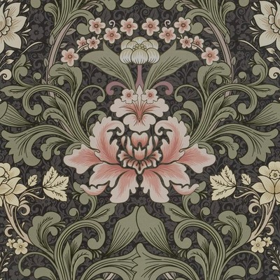 Abyssaly Vintage Floral Peel and Stick 17.3 x 118'', Dark Green Pink 