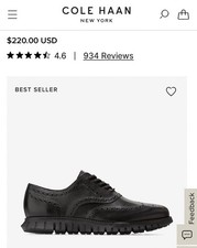 Cole Haan Men's ZeroGrand Black Leather Wingtip Oxfords C20719 Sz 11M Superb