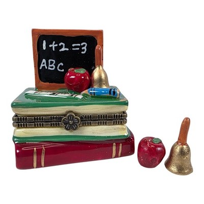 Teacher Blackboard Trinket Box Apple Bell Books Hinged Classroom Decor NIB