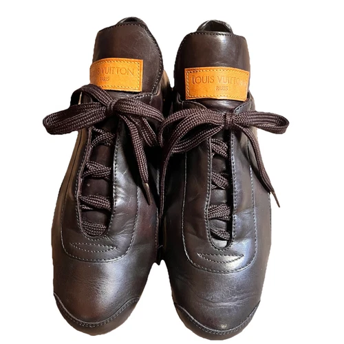 LOUIS VUITTON TRAINER Sneakers basse Louis Vuitton donna 36 US 6 scarpe basse stringate in pelle marrone
