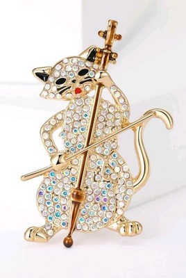 BROOCH Cat CELLO Gold COLOUR Sparkly  PRETTY Fab GORGEOUS Stunning VINTAGE STYLE