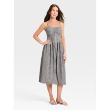 A NEW DAY Black Gingham Textured Corset Empire Waist Midi Dress - Size Medium
