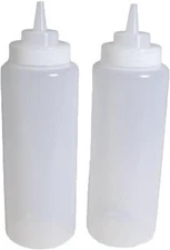 SET of 2, 32 Oz. (Ounce) Large Clear Squeeze Bottle, Condiment Squeeze Bottle, O