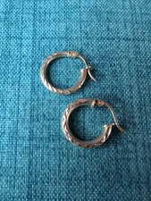 FAS Sterling Silver 925 Textured Small Hoop Earrings