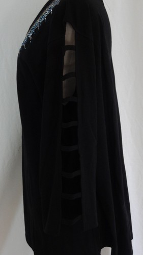 PLUS 3X Hand Embellished Rhinestone Blue Silver Gold Jeweled Tunic Neckline Top  - Picture 3 of 6