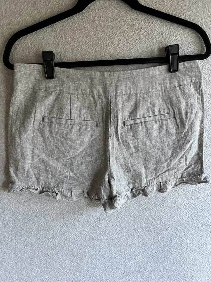 Pantalones Cortos LOFT Para Mujer 0 Gris Claro Mezcla de Lino Volantes Dobladillo Playa Foto 2 de 4