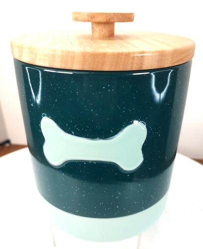 Top Paw 5.5"Rx6"D Green Speckle light Green Dog Bone Accent Treat Canister w/Lid