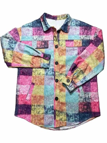 Womens Shirt 3XL Colorblock Water Color Multicolor Colorful Shacket Artsy Y2K