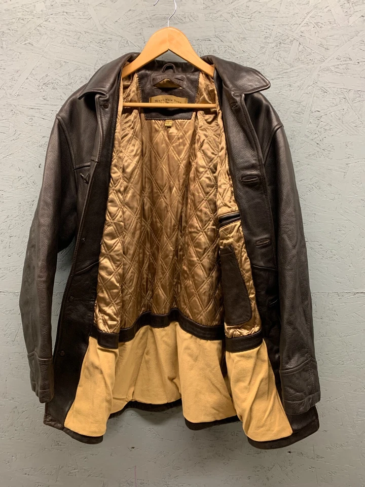 Chaqueta de Cuero Marc New York Andrew Marc Para Hombre Grande Marrón Forrada Botón Delantero Foto 2 de 4