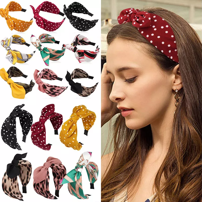 Women Headband Hairband Bow Dots Wide Knot Cross Tie Hair Band Hoop  Accessories