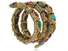 Gold Tone Multi Rhinestones Colorful Egyptian Snake Cuff Wrap Bracelet