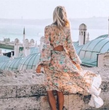 Spell & The Gypsy Dress Size Small Sayulita Frill Gown Floral Long Maxi Cut Out