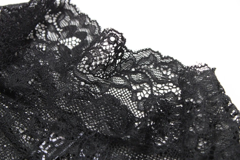 PIECES Siri Ls T-Neck Top Blouse Women's MEDIUM Lace Mock Neck Tight Transparent - Image 4 of 4