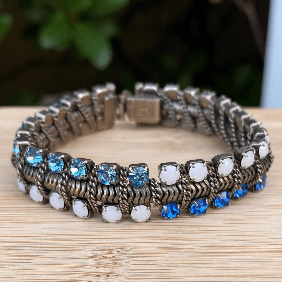 Pulsera Dannijo Azul/Blanco Cristal/Opal Giulia Eslabón de Cadena Gunmetal Foto 4 de 4