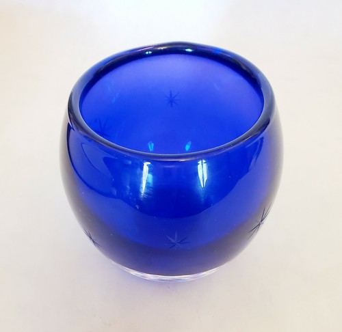 Starburst geätzter Votivkerzenhalter Kobaltblau Kunstglas Made in Poland 3,5" - Bild 3 von 4