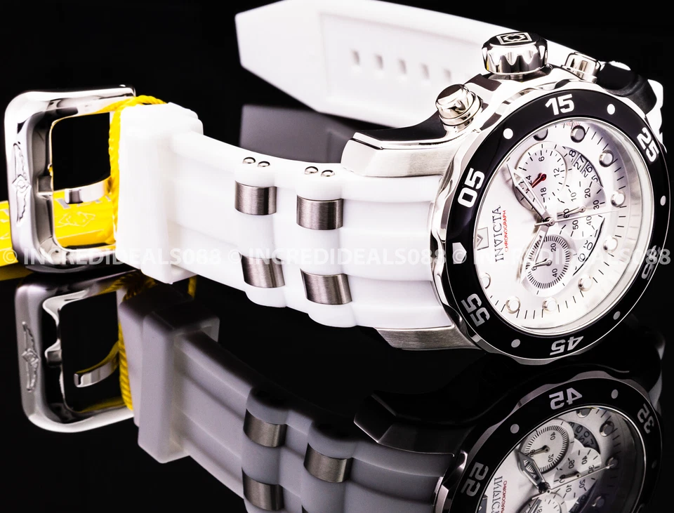 Reloj Invicta para Hombres PRO DIVER SCUBA Cronógrafo Negro Esfera Plateada Correa Blanca Foto 2 de 4