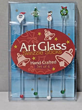 Christmas Holiday  Art Glass Swizzle Sticks S...