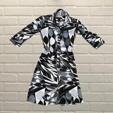 Y2K Vintage Black Grey White Psychedelic Print Button Up Collared Dress