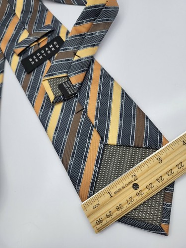 Bergamo New York Silk Tie Gray Brown Orange Yellow Stripe Men Necktie 58 x 3.5/8 - Picture 7 of 7