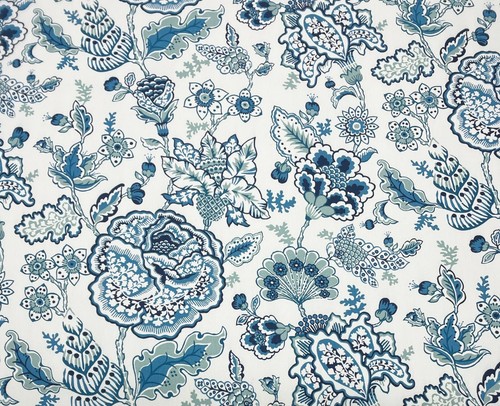 DURALEE FLOREBELA SAPPHIRE BLUE LARGE FLORAL LEAF MULTIUSE FABRIC BY YARD 54"W - Picture 1 of 6