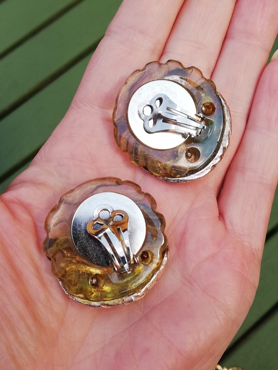 Boucles D'oreilles Vintage Clips Années 80 - Créateur Français - Émail Et Alliage - Occasion