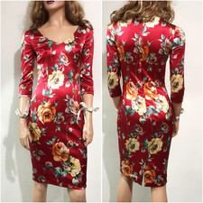 🆓US🛃  vintage Dolce&Gabbana floral printed red satin Dress IT 40