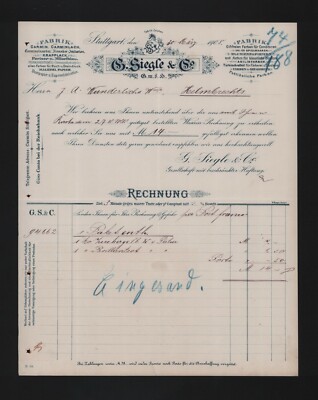 Stuttgart, invoice 1908, G. Siegle & Co. GmbH color factories