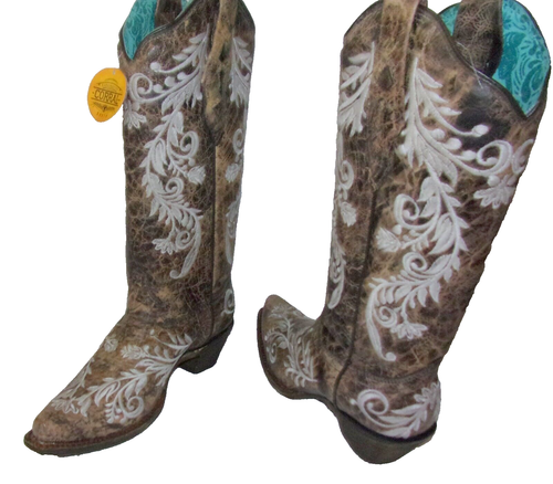 BOTAS DE VESTIR CORRAL GLOW IN THE DARK MARRÓN CUERO TACHONADO PUNTA CORTA 7,5 M NUEVAS - Imagen 5 de 5