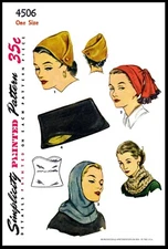 Simplicity 4506 Pattern CAP Hat Bag 1950's Fashion 1 Size