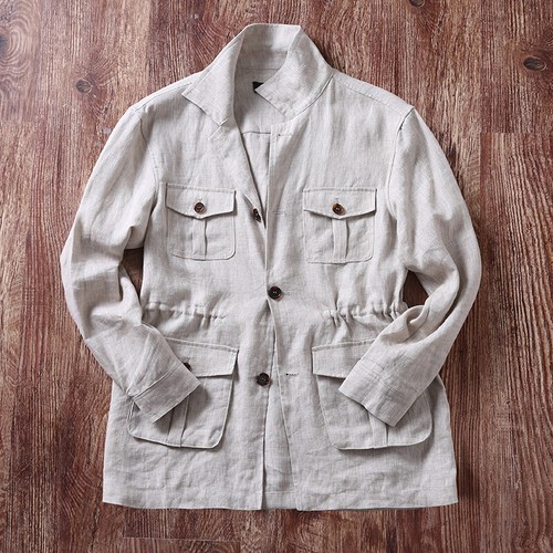 Mens Linen Hunting Summer Lightweight Retro Style Casual Breathable Jacket Coat - Picture 23 of 29