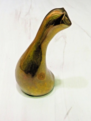 Figura pisapapeles gato sentado modernista de latón macizo MCM abstracto pesado - Imagen 6 de 10