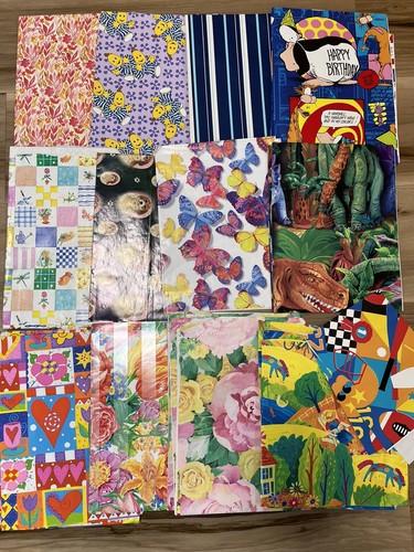 Lot 30+ Vintage Gift Wrap Paper All Occasion Baby Kids Flowers Fun Scrapbooking - Picture 4 of 4