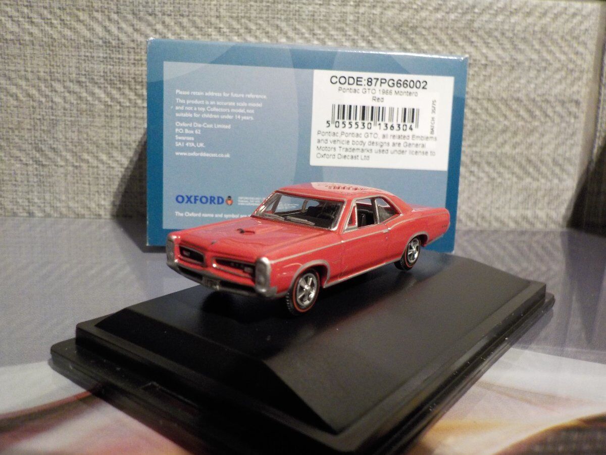 Pontiac GTO 1966 - Red -  Oxford Diecast 1/87 New Release 87PG66002