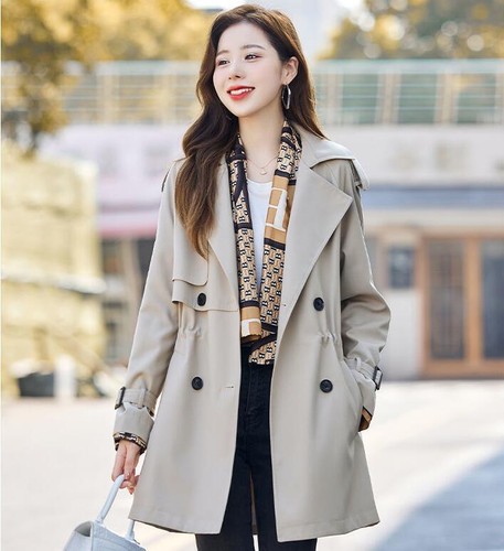 Womens Autumn Fashion Lapel Long Sleeve Double-breasted Short Coats Windbreaker - Picture 13 of 15