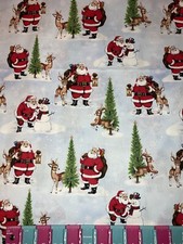 Christmas Santa Reindeer Trees Cotton Fabric Yard