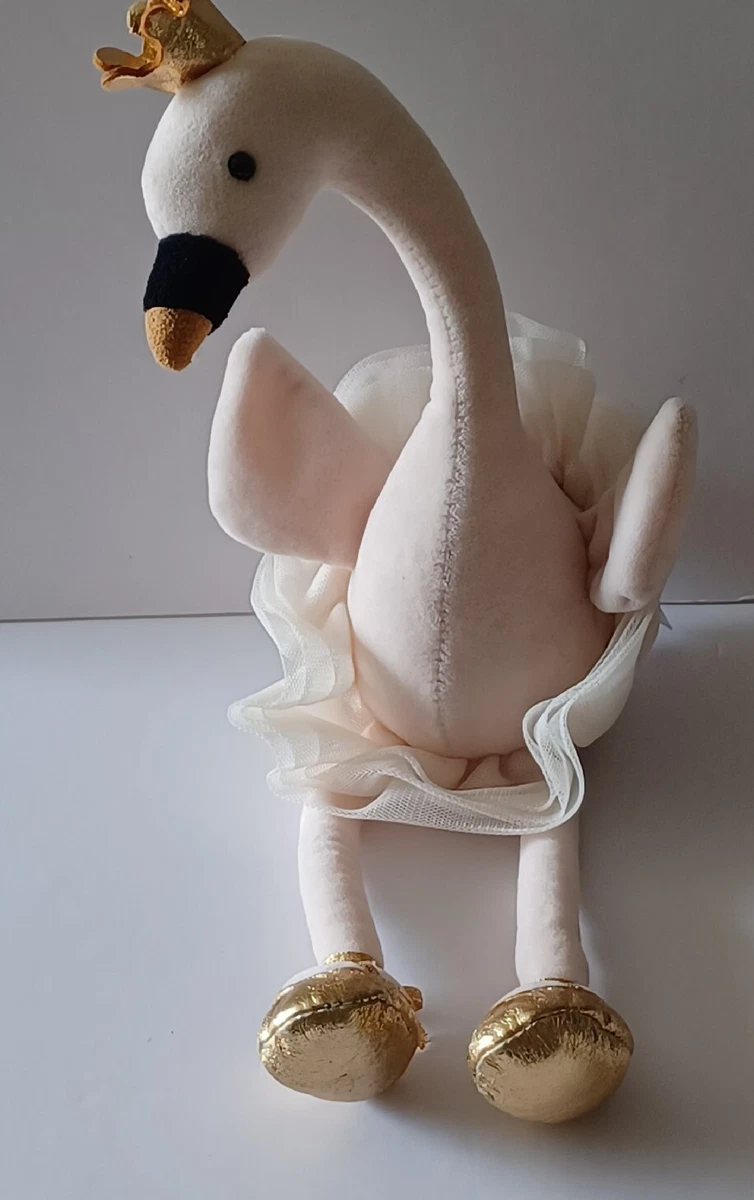 Jellycat Fancy Swan Bird Ballerina Soft Beanie Toy Cream Gold 15