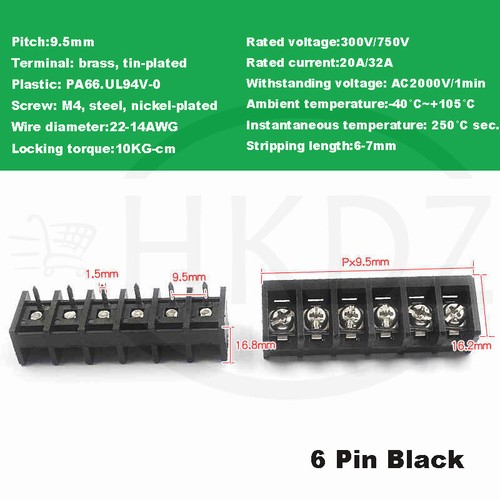 2 to 10 Way PCB Barrier Screw Terminal Block Strip Connector HB9500 Green Black - Picture 19 of 32