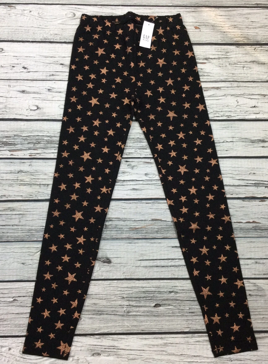 Gap Girls Large 10 11 Black Gold Star Leggings. Nwt