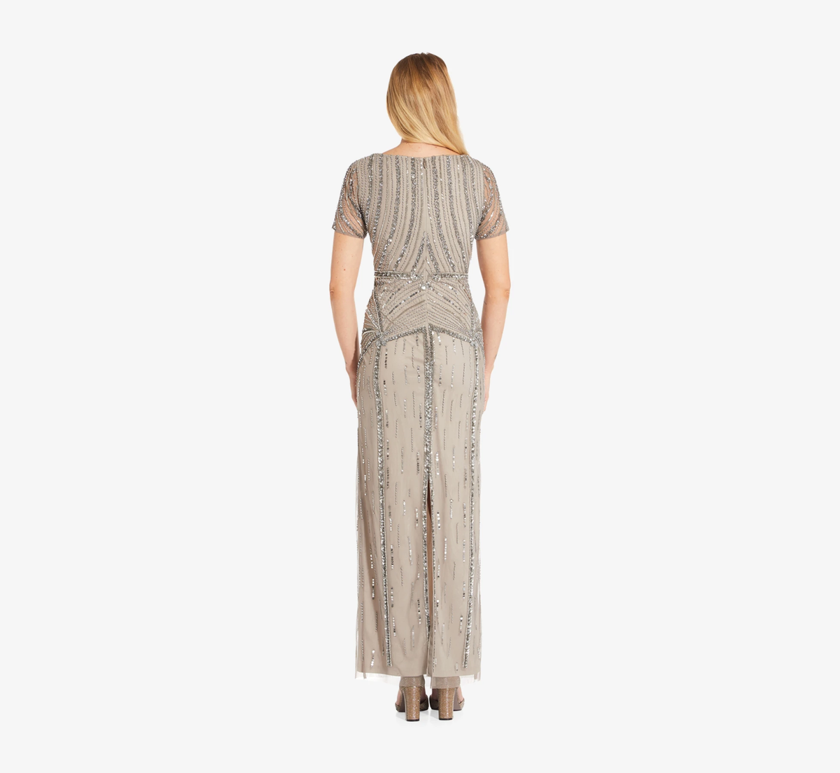 Adrianna Papell Art Deco Dress with Beaded Detail, Metal, Size: 4