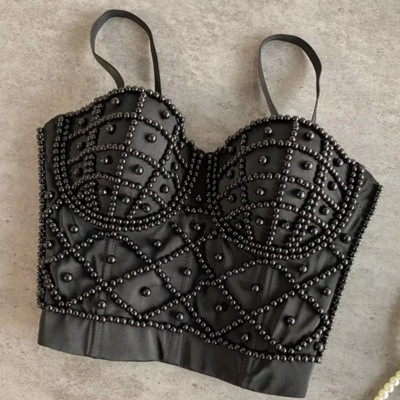 XS-L Perlen Buchse Korsett Jäckchen Sexy Kurz Brust Binder Diskothek Cosplay Neu