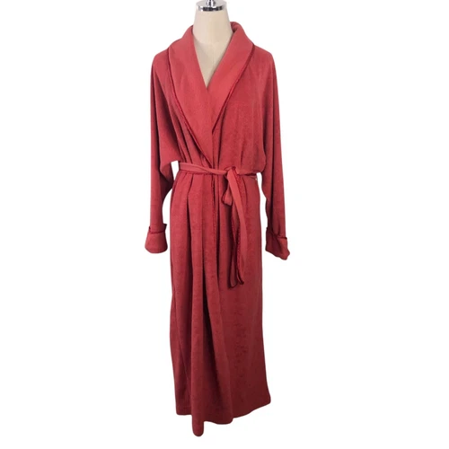 Crabtree & Evelyn Bath Robe Womens Size M/L Rust Orange Coral Long Fleece Cozy